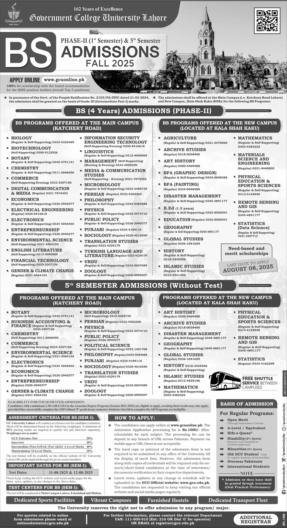 Admission Open in Government College University Lahore